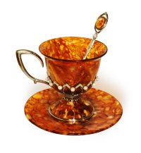 Чашка чайная из янтаря &quot;Императрица&quot; с ложкой 8202/L-aw