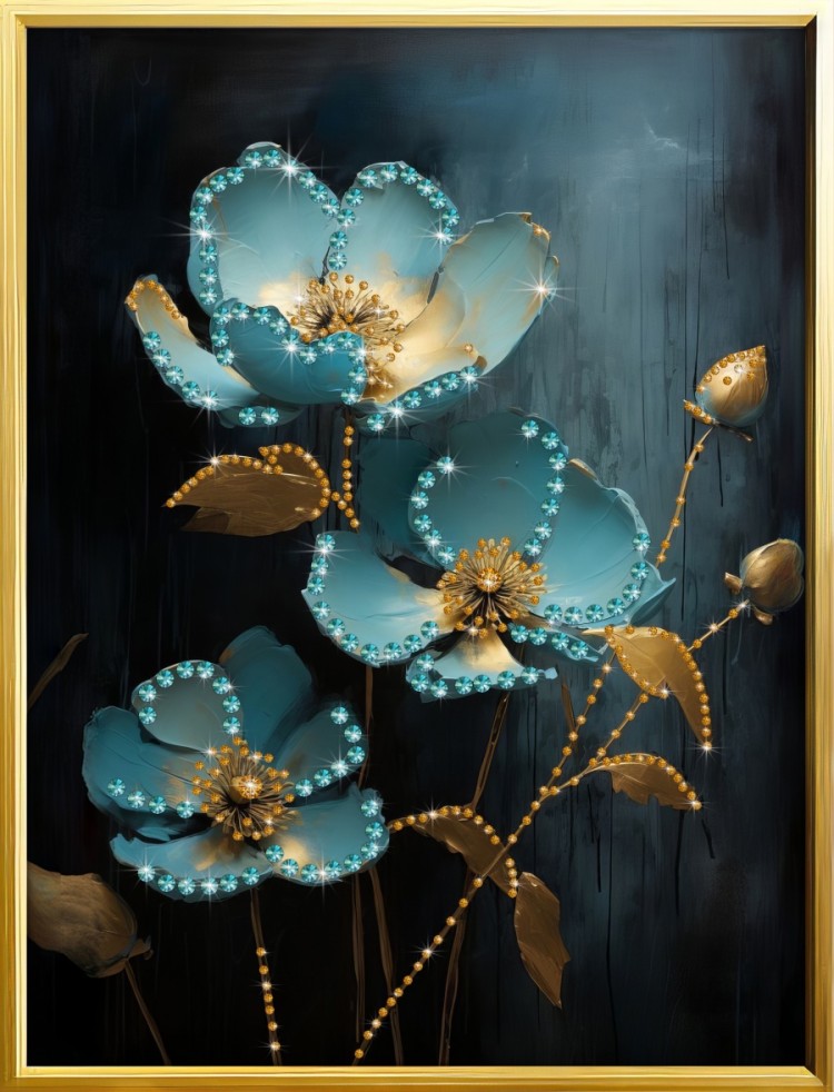 Картина Swarovski "Голубые Цветы 2024" G-501-gf