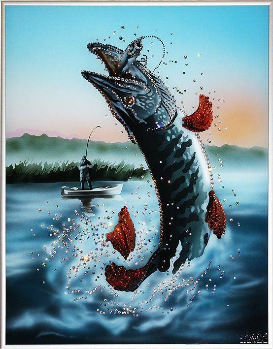 Картина Swarovski &quot;По щучьему велению&quot; P-077 Картина будет шикарным подарком на любой праздник, особенно для заядлого рыболова, станет его гордостью, жемчужиной коллекции.