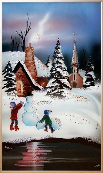 Картина Swarovski &quot;Детские забавы&quot; D-039 Веселая зимняя композиция, которая порадует близких людей как поздравление к зимнему празднику, особенно для тех, кто очень любит эту пору года.