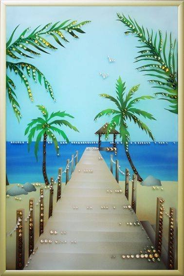 Картина Swarovski &quot;Гавайский пляж&quot; G-031 Картина станет великолепным презентом близкому человеку либо коллеге, который любит экзотический отдых, и займет достойное место в интерьере.