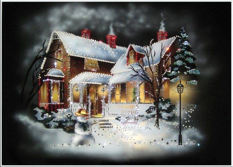 Картина Swarovski &quot;Рождественский домик&quot; R-031 Картина будет шикарным подарком на любой праздник, станет гордостью своего владельца, главной темой интерьера, жемчужиной коллекции.