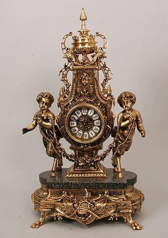 Часы с мрамором из бронзы "Сатиры с гирляндой" 5601
